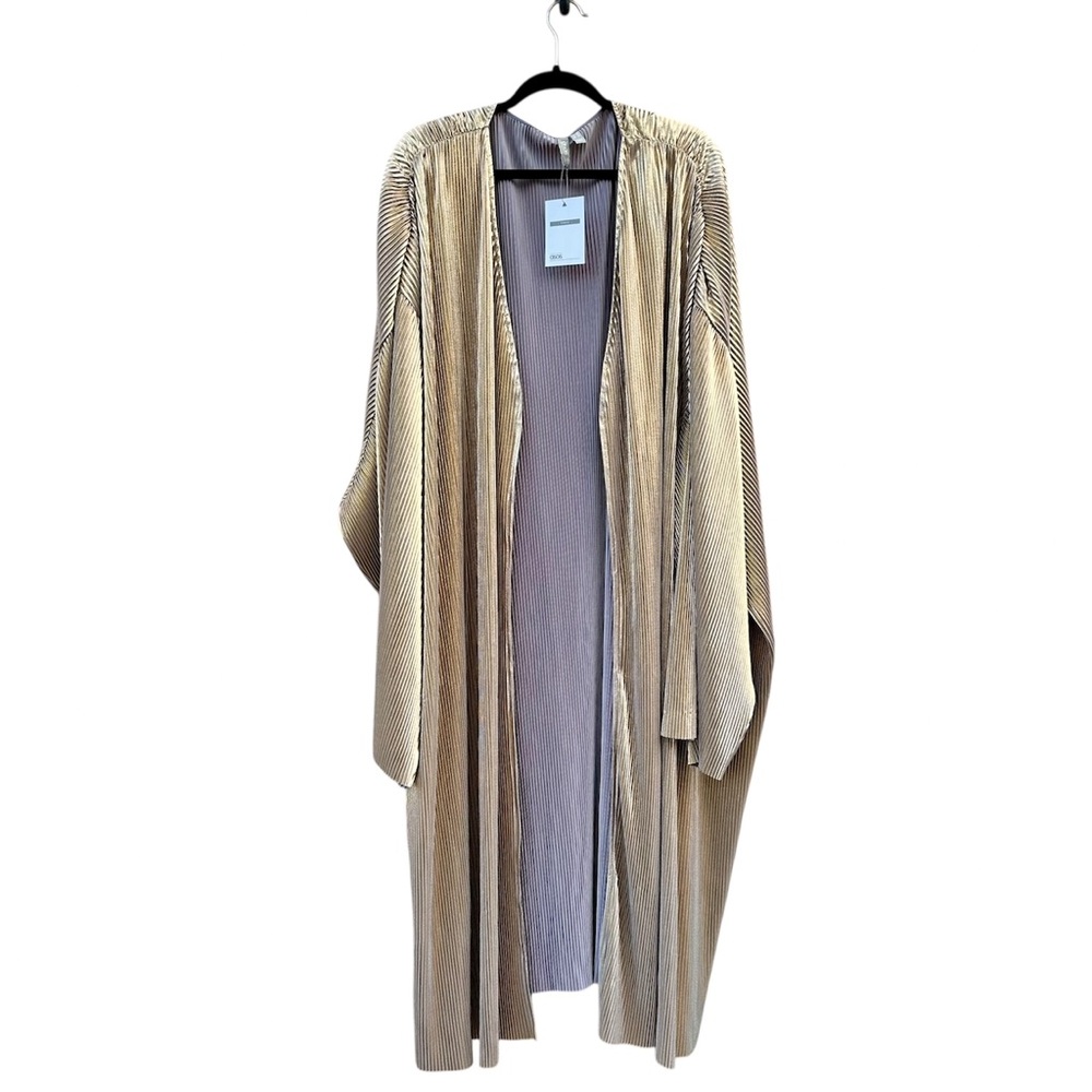 ASOS Curve Gold Metallic Plisse Kimono Cover Up Wrap Oversized NWT Size 24